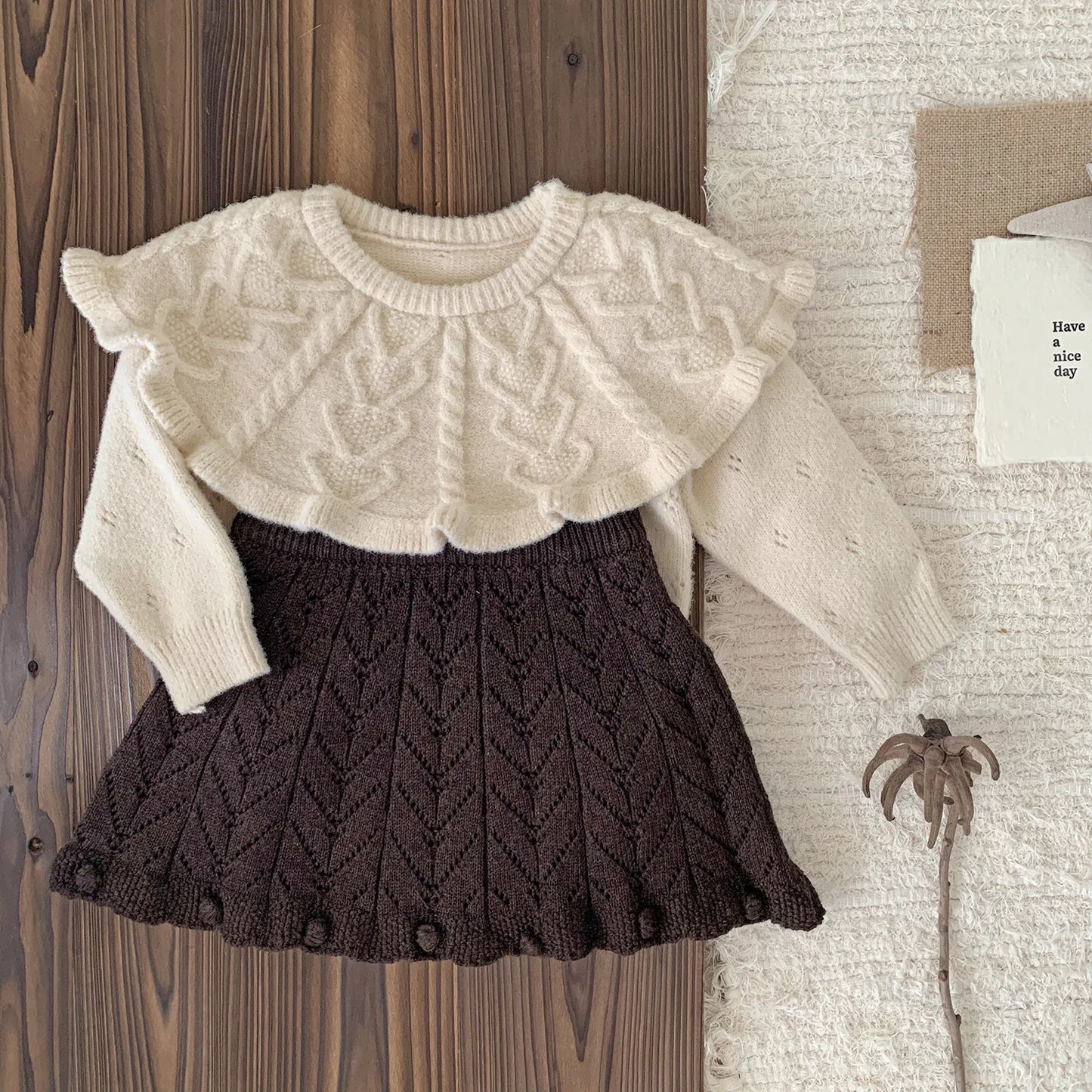 4487 Baby Clothing Set 2024 Autumn and Winter Baby Knitted Sweater Suit Twist Sweater +pp Short