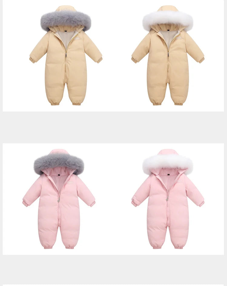 2025 Baby Winter Jumpsuit Real Raccoon fur Waterproof Baby Girl Snowsuit Toddler Boy Winter Romper Infant overalls Down Jacket