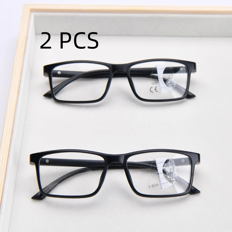 2PCS Suit Bifocal Lenses Progressive Multi-focus Reading Glasses for Men 2023 Anti-blue Light Near Far Reading Glasses Metal Gaf