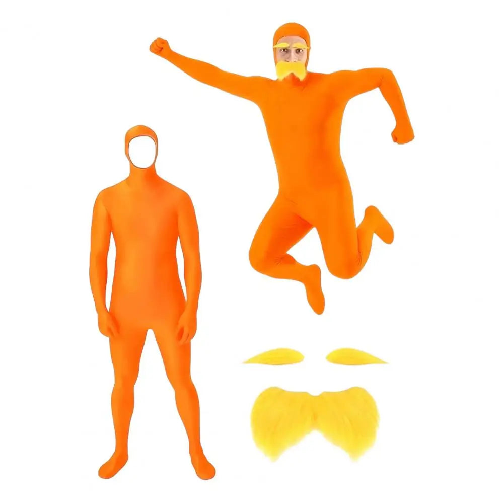 Halloween Dress Up Costume Unisex Full Body Orange Bodysuit for Men Women, Adult Cosplay Jumpsuit for Halloween Party
