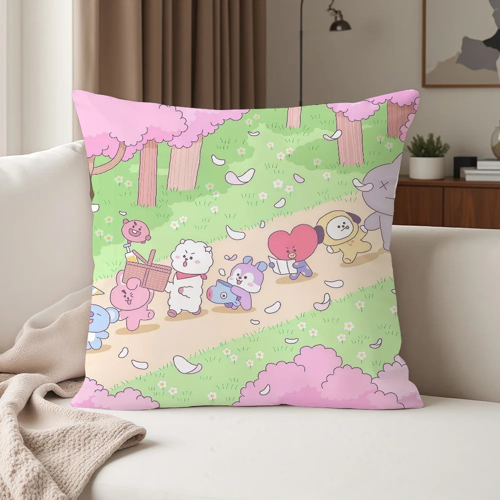Cute Cartoon Characters B-BT-21 Pillow Case Suitable For Bedrooms Living Rooms Cars Home Decoration
