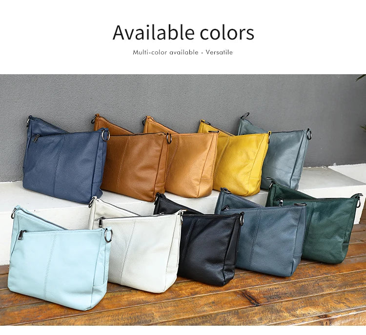 Women Full Grain Cow Leather Hobo Bag With Two Straps Multi Color Large Capacity Shoulder Crossbody Handbag