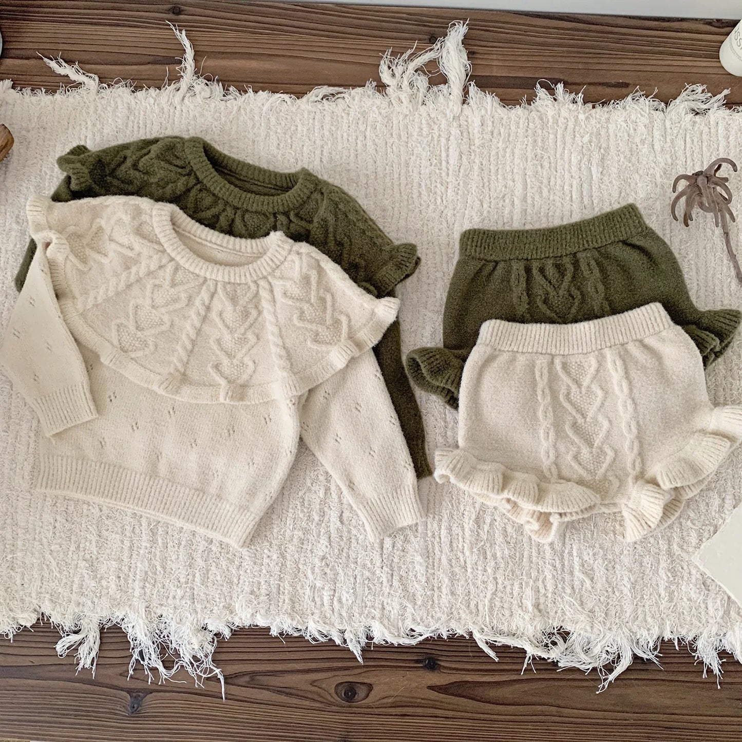4487 Baby Clothing Set 2024 Autumn and Winter Baby Knitted Sweater Suit Twist Sweater +pp Short