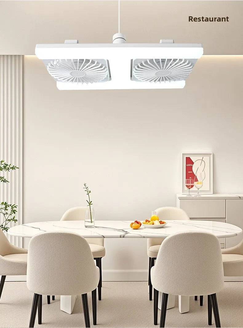E27 LED Fan Light with Remote Dimming Speed Control Dual Head Silent Fan for Kitchen Bathroom Air Circulation Ceiling Lamp Bulb
