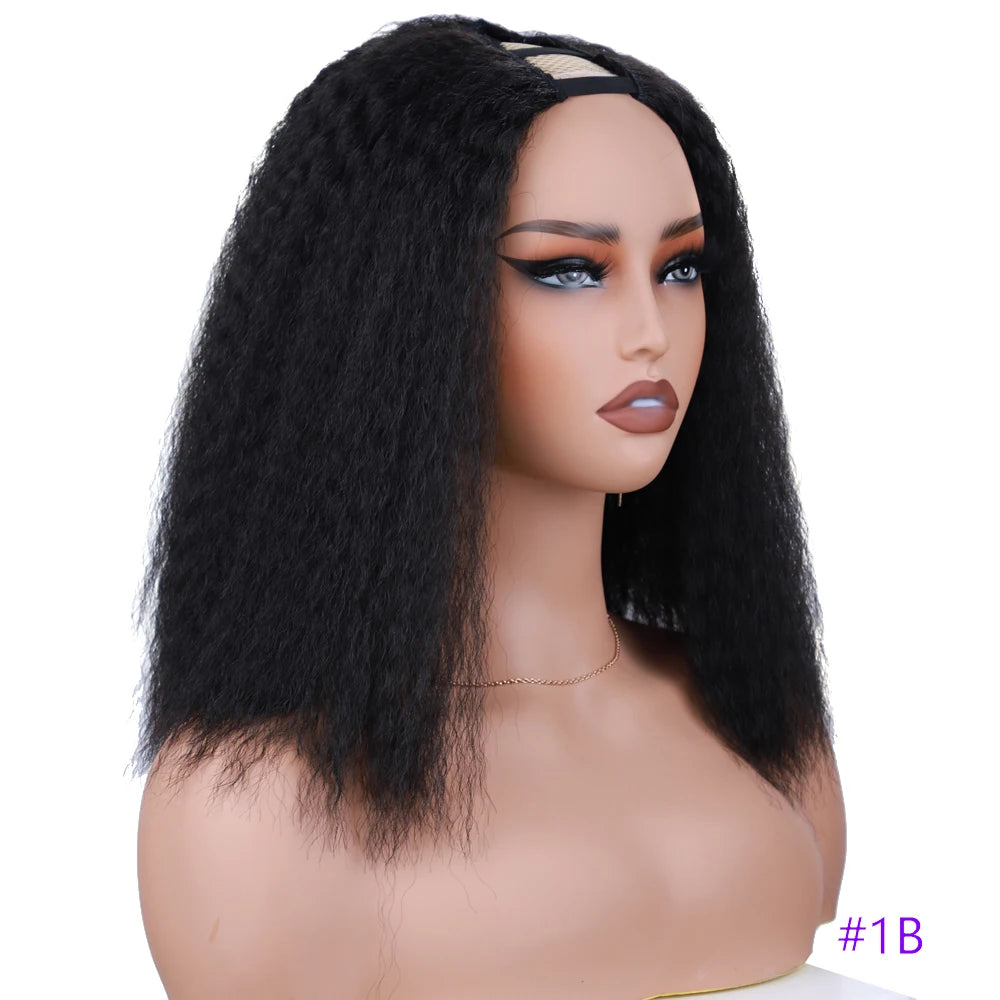 Synthetic Kinky Curly U Part Wigs Afro Kinky Synthetic Hair Wigs U Part Wigs for Women Black Kinky Curly Synthetic Puffy Hair