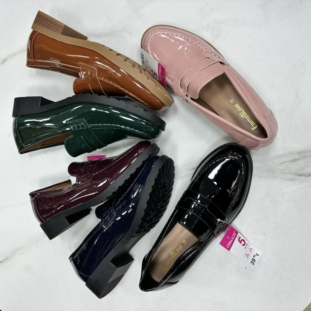 Fashionable Versatile Patent Leather Bright Face British Style Flat Shoes Comfortable Microfiber Face Adult Men Women Summer Sho