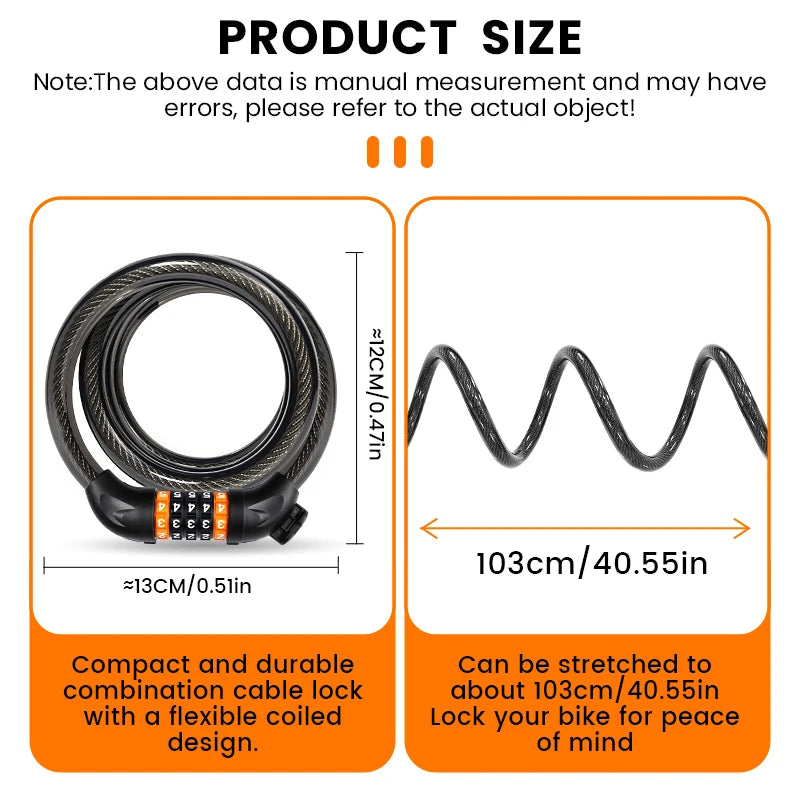 BUCKLOS 5 Digit Anti-theft Bike Password Lock Bicycle Cable Lock Steel Cable Motorcycles Locks 1.2M Zinc Alloy E-Bike Locks