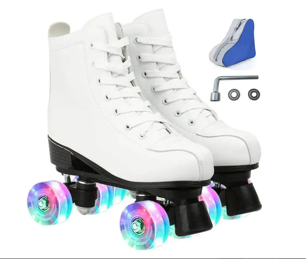 Roller Skate Shoes Size 34-45 4 Wheels Quad Sneakers Skating Pu Leather Sport Beginner Men And Women Roller Skating Shoes Gift