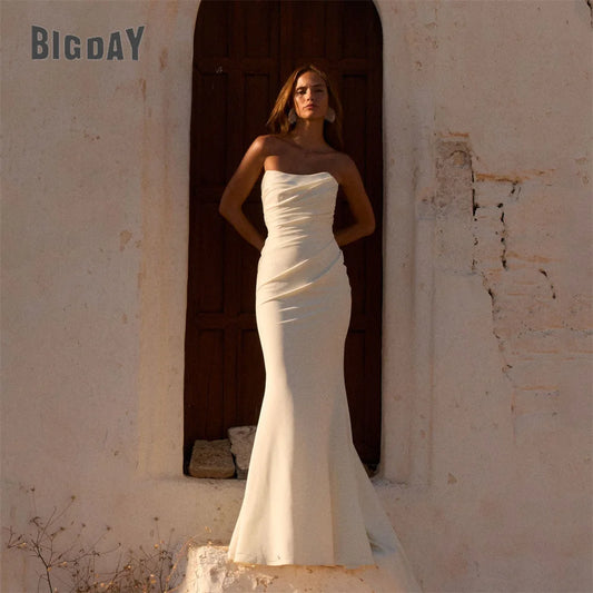 Modern Mermaid Wedding Dress Women 2025 Pleat Boat-Neck Open Back Buttons Sleeveless Bridal Gown Vestidos De Noiva Customized