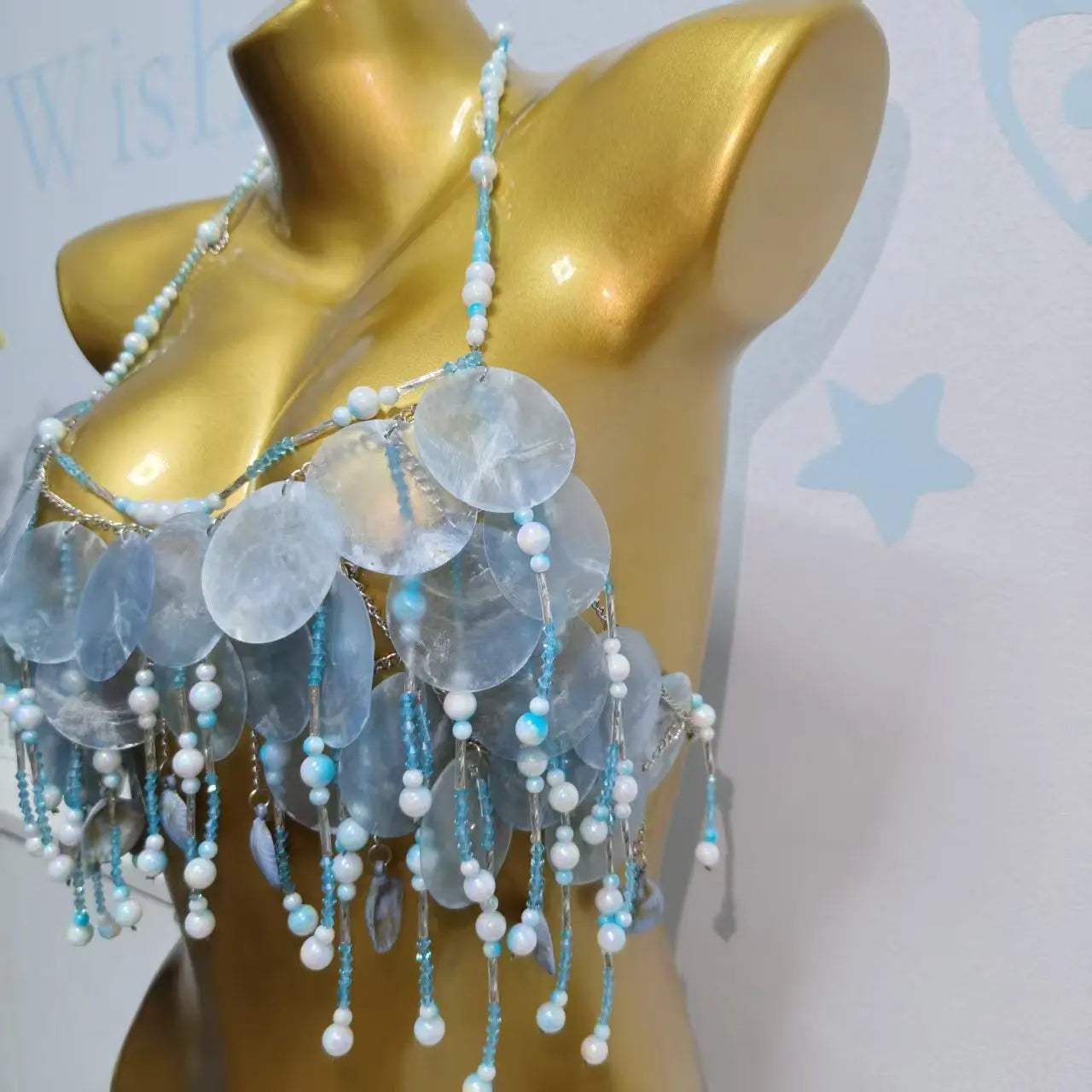 Handmade Sparkly Bohemian Mermaid Shell Beaded Halter Top Women Summer Beach Party Vacation Rave Outfit Sequins Beaded Bra Tops