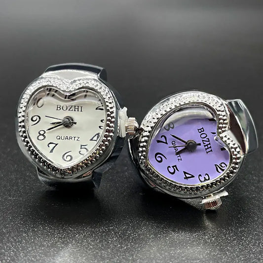 Kiss Jewelry Women Men Creative Heart Shape Clock Quartz Watch Rings Couples Elastic Strap Alloy Dial Watches Finger Ring Gift
