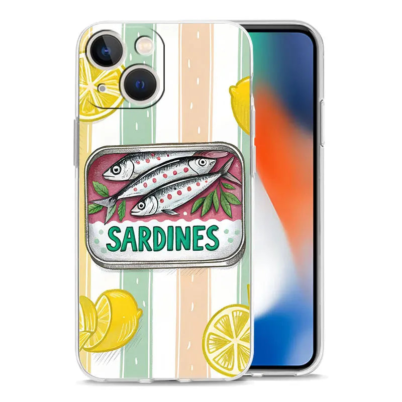 Soft TPU Transparent Phone Case Cover for iPhone 17 16 15 14 13 12 11 Pro Max 17 Air 7 8 Plus Fundas Funny Fish Sardines Laser