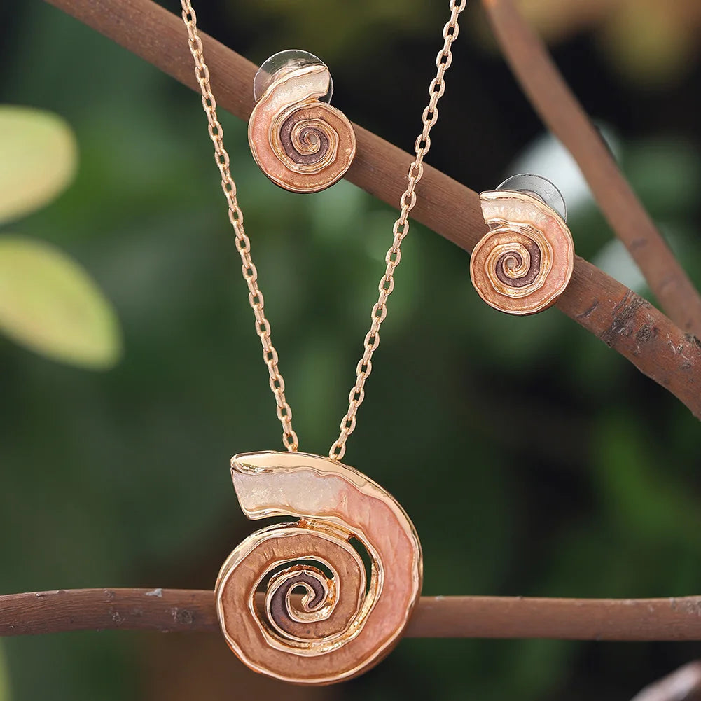 MeiceM Jewelry Set Bohemian Zinc Alloy Geometric Spiral Necklace And Earrings Set Elegant Temperament Jewelry Set For Women