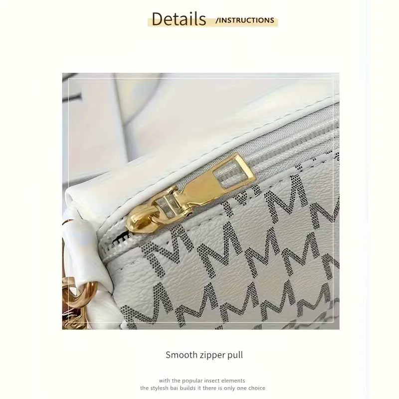 Fashion Ladies Geometric Print Chain Underarm Bag Metal Logo Decor Lightweight Shoulder Crossbody Handbag for Daily Use