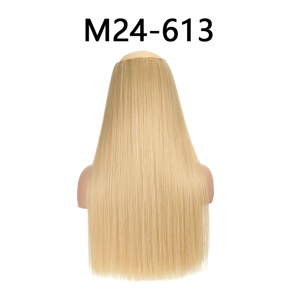 Synthetic 24Inch Hair Extensions OnePiece 5 Clips Long Straight Hairstyle Heat Resistant Fake Hairpiece For Women Natural Brow