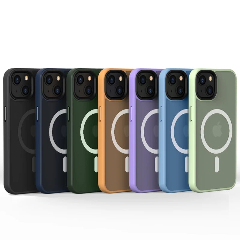 Matte Transparent Case For iPhone 13 12 15 16 17 14 Pro Max Air Cover For MagSafe Wireless Charger Protection Shell Shockproof