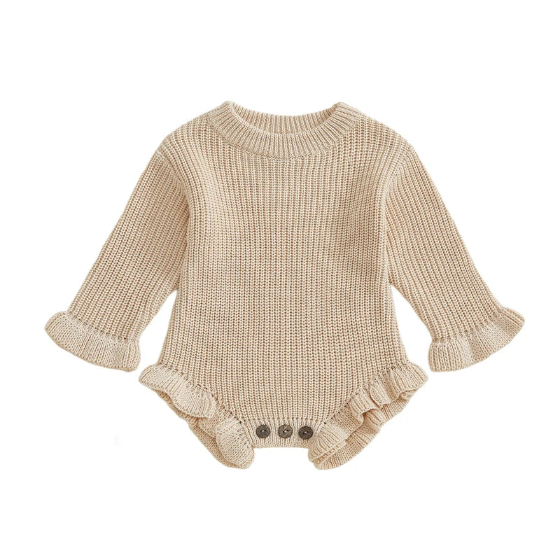 Baby Clothing Autumn  Rompers Cotton Knit Girl Romper Long Sleeve Ruffle Trim Infant Jumpsuit Overalls Newborn Clothes