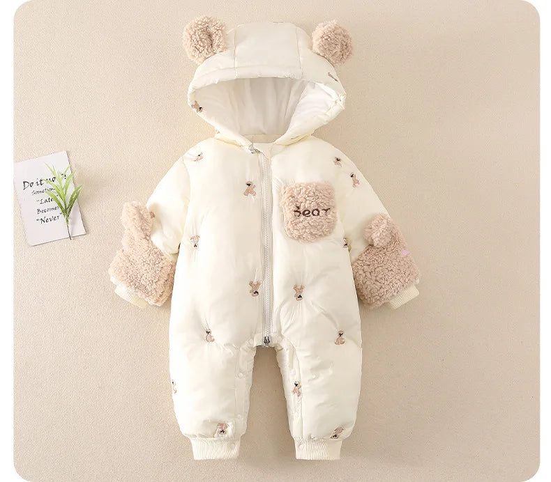 AYNIGIELL Winter Baby Jumpsuit Thick Warm Infant Hooded Inside Fleece Rompers Newborn Boy Girl Overalls Outerwear Baby Sets
