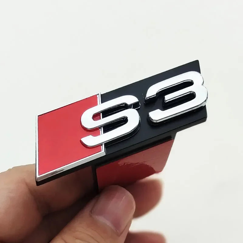 1pcs ABS Car Front Grill Badge For Audi S 3 4 5 6 7 8 Auto Styling caR Sticker Chrome Black Logo S3 S4 S5 S6 S7 S8 Emblem