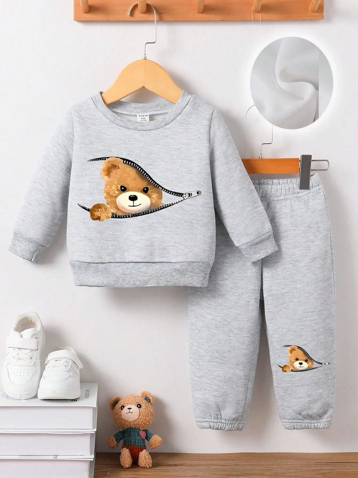 Newborn Autumn Winter Baby Boys Girls round Neck Fleece Tracksuit Casual Fashion Sporty Long Pants Two-Piece Set Ensemble