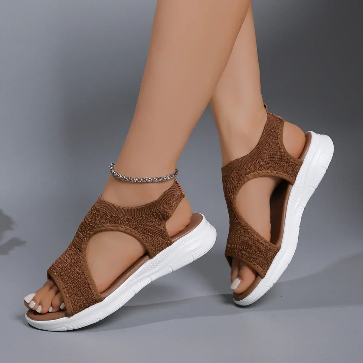 Women's Shoes 2026 Summer Comfortable Casual Sports Sandals Women's Beach Wedge Sandals Women's Mesh Knitted Roman Sandals