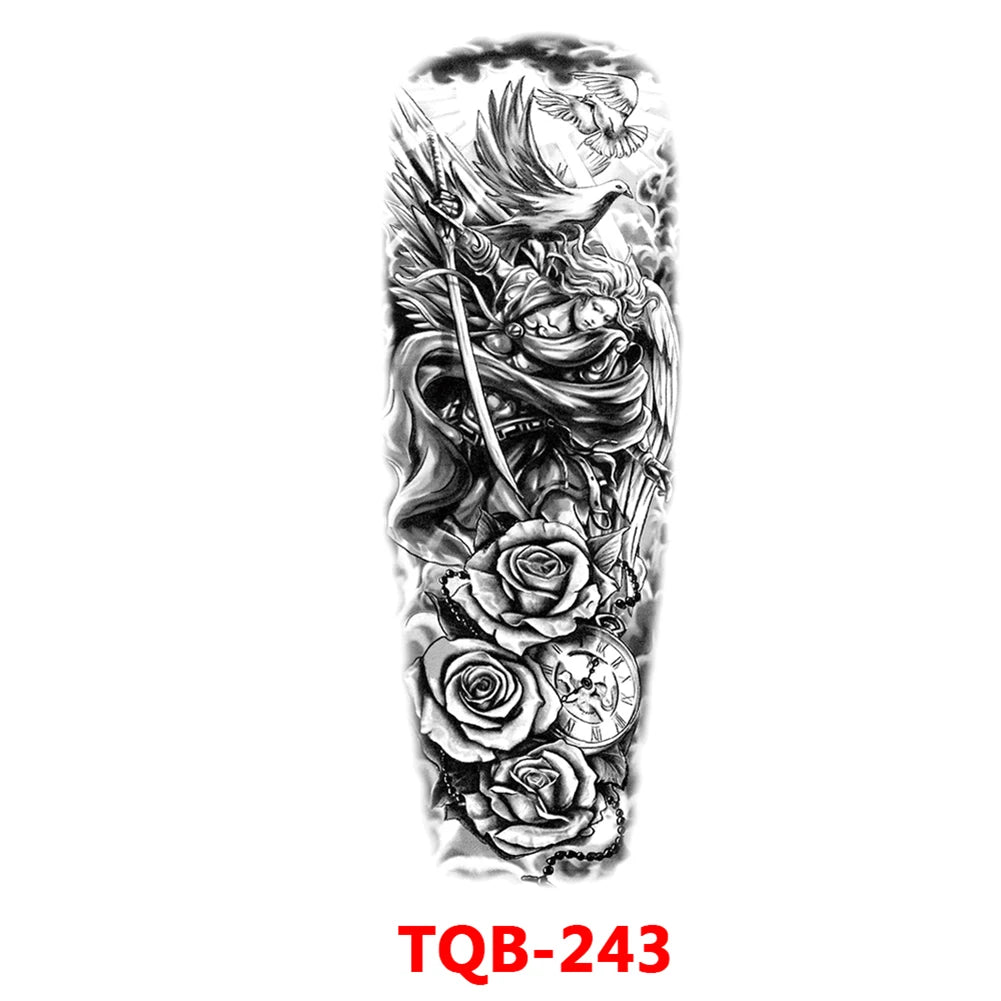 Large Arm Sleeve Tattoo Rose Gear Clock Eye Waterproof Temporary Tatto Sticker Lion Wolf King Body Art Full Fake Tatoo Women Men