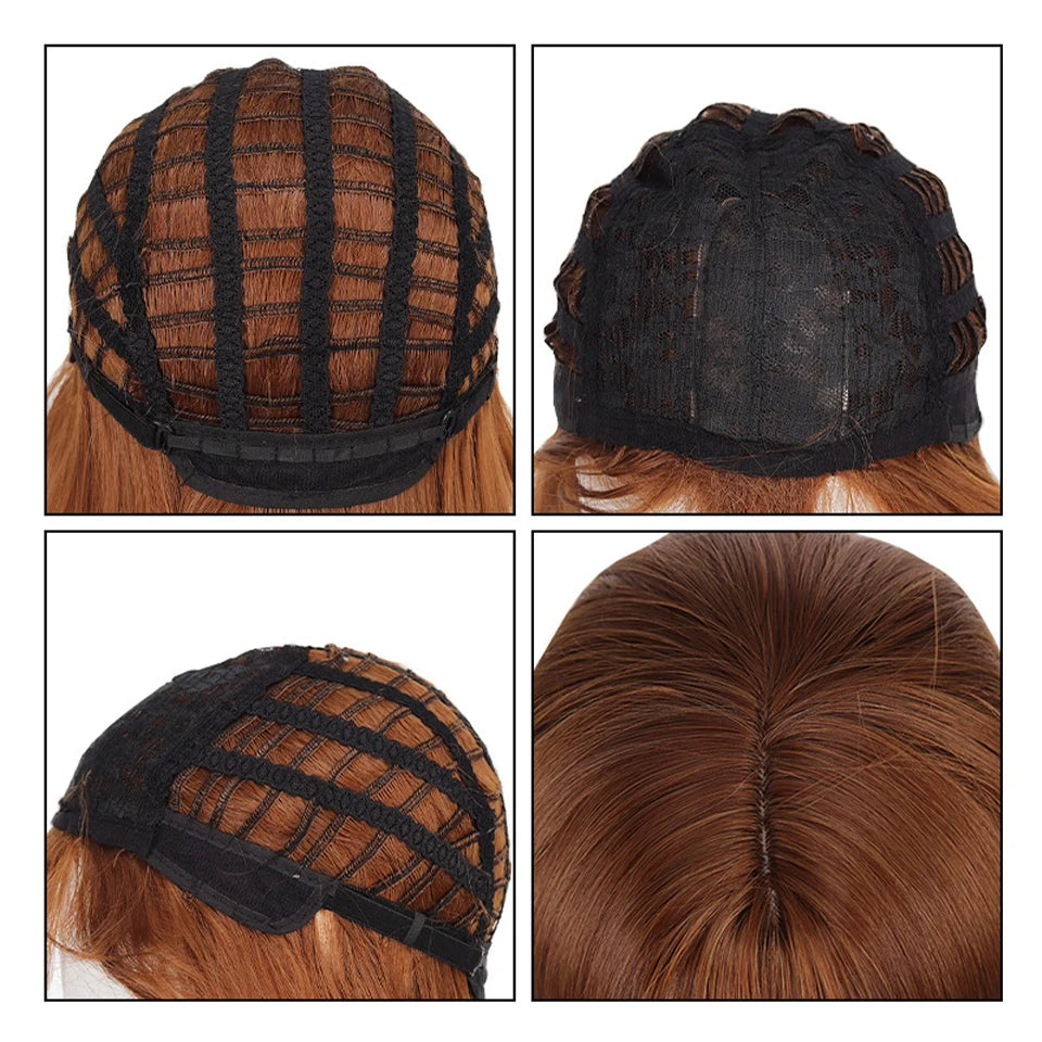 Synthetic 30 inch long straight hair wig high-level orange brown full top wig headband suitable for women's daily party wear