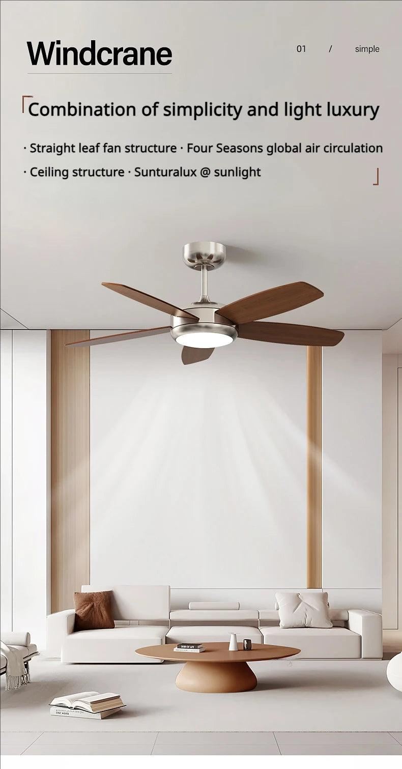 Living Room Fan Lamp Chandelier, Vintage American Style, Bedroom Room Electric Fan Integrated Silent Inverter, Dining Room Ceili