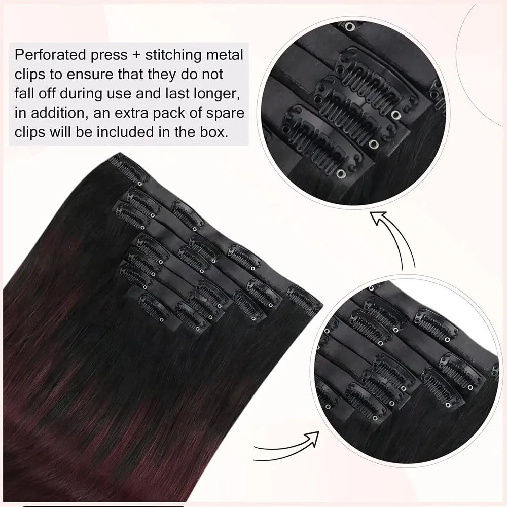 1B/99J Burgundy Ombre Straight Clip In Human Hair Extensions 100% Remy Human Hair Clip In 110g 8Pcs/Set Full Head For Women