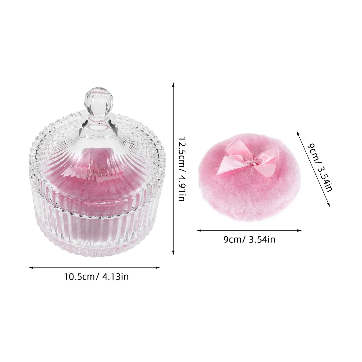 Luxury Makeup Puff and Storage Set ,Large Velvet Powder Puff with Glass Organizer Box ,Reusable Washable Beauty Tool ,Ideal Chri