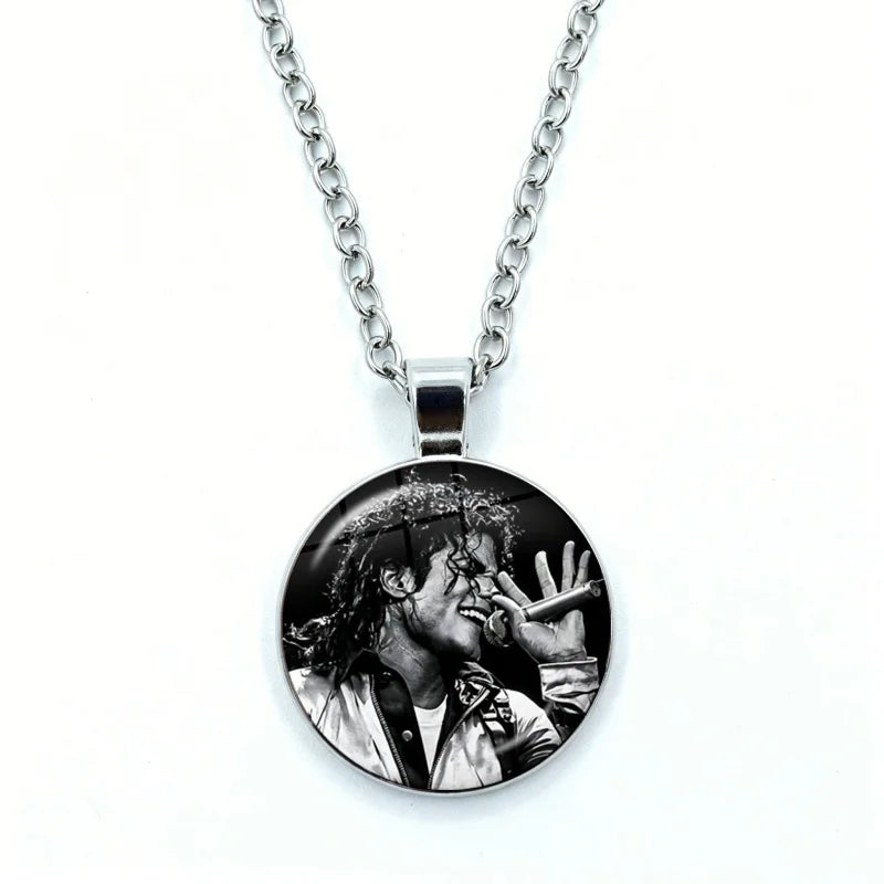 Thriller Dangerous M-Michael J-Jackson Necklace for Women Jewelry Cabochon Glass Pendant Fashion Statement Necklace