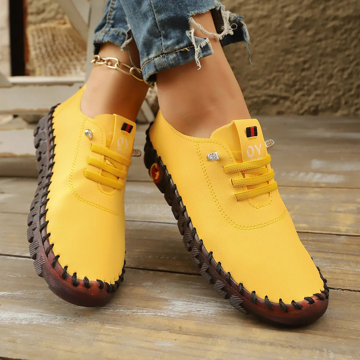 Casual Hand Sewn Women's Single Shoes Soft Bottom Cow Tendon Autumn New Style Comfortable Breathable Wear Resistant Mom Shoes
