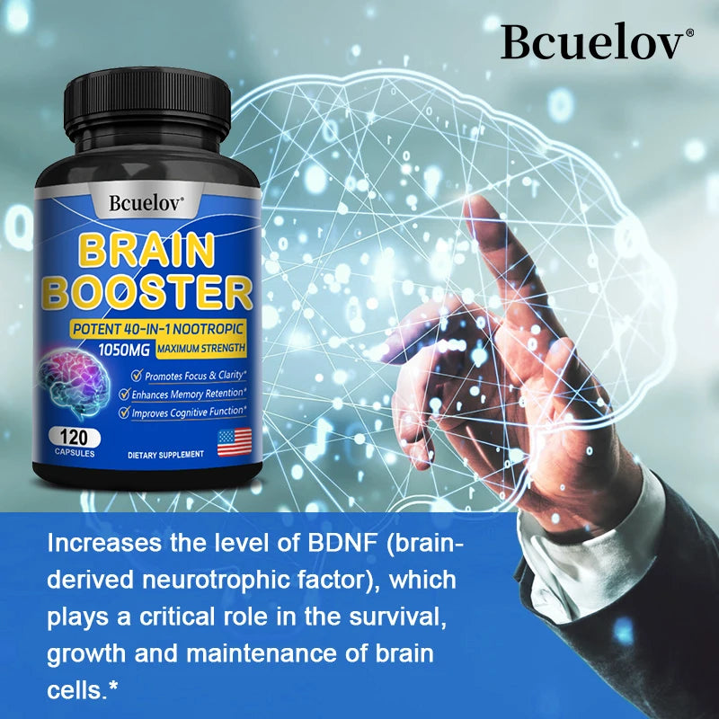 Brain Nutrition Capsules - Dietary Supplement, 40-in-1 Potent Formula, Vegan, Non-GMO, Supports Focus and Brain Health
