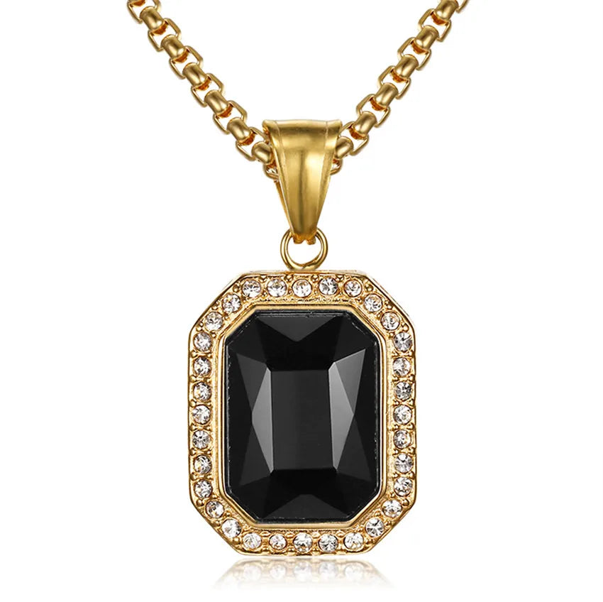 Hip Hop Iced Out Bling Square Pendant Gold Color Stainless Steel Rapper Party Necklace For Women Men Fashion Jewelry Gift 2025