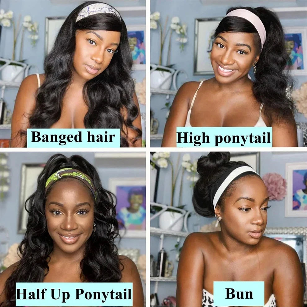 Headband Wig Human Hair Body Wave Glueless Wigs Full Machine Made Wig Peruvian Human Hair Wigs For Black Women Easy to Go 250%