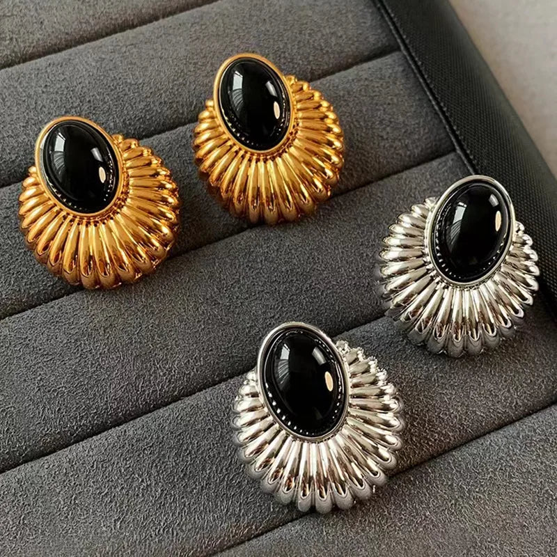 Modern Jewelry  Geometric Metal Black Resin Stud Earrings For Girl Women Party Gift