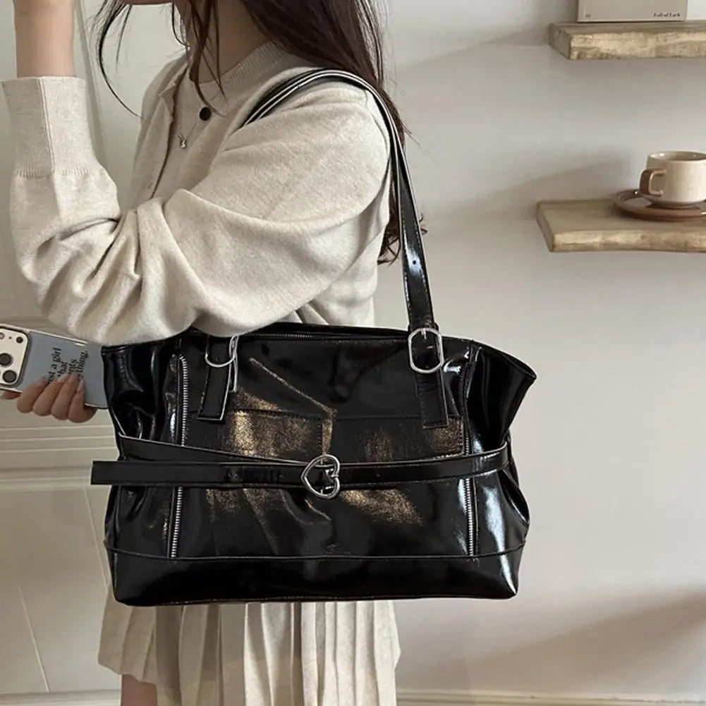 Retro Belt Buckle Underarm Shoulder Bag Women Large Capacity Commuter Tote Bag Vintage Casual Handbag Female Purse