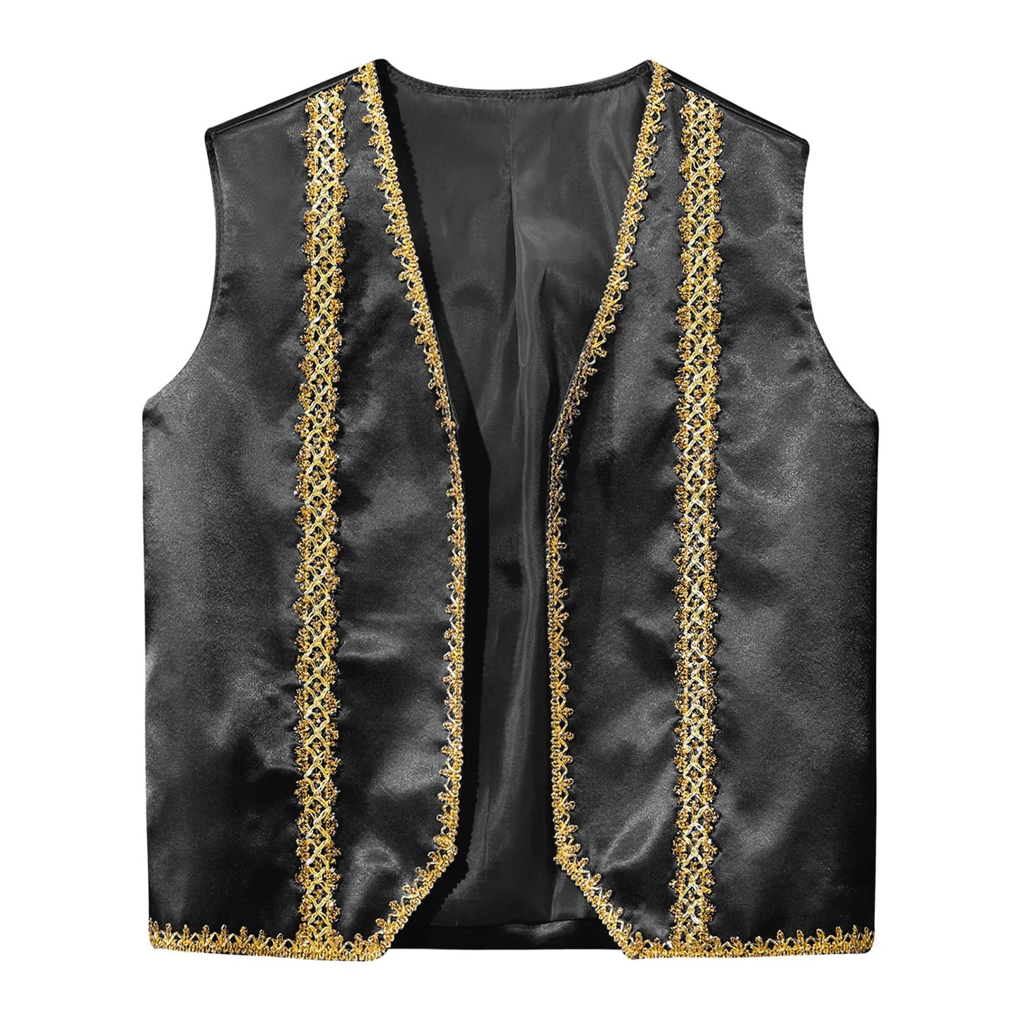 Kids Girls Boys Medieval Steampunk Costume Arabian Prince Sleeveless Golden Trim Waistcoat Vest Halloween Cosplay Fancy Dress Up