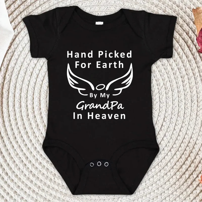 Hand Picked for Earth By My Grandpa/grandma in Heaven Baby Bodysuit Romper Summer Short Sleeve Jumpsuit Onesies