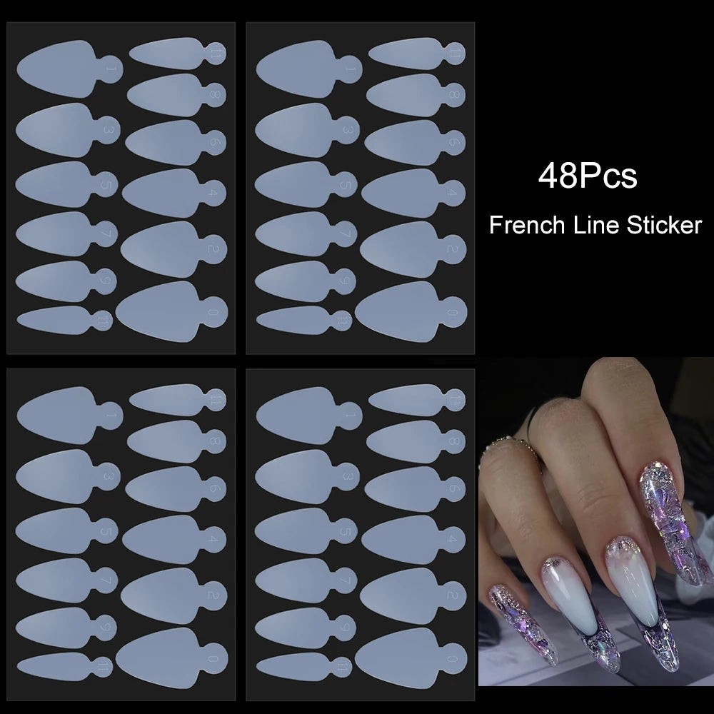 48Pcs French Silicone Pads for Dual Nail Forms False Tips Quick Building French Nails Mold Soft Silicone Pads Manicure Tools