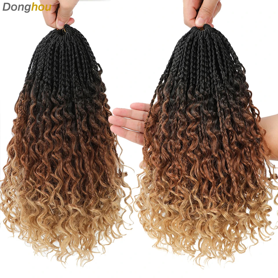 14 18 24 Inch Boho Box Braids Crochet Braids Curly Ends 1B 30 27 #4 Bug 8 Colors Ombre Goddess Bohemian Box Braids Crochet Hair