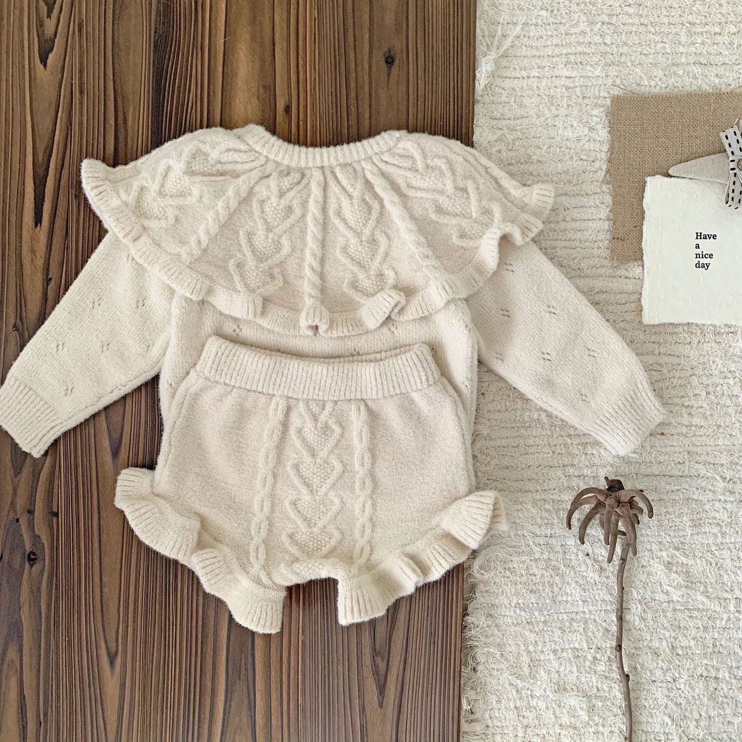 4487 Baby Clothing Set 2024 Autumn and Winter Baby Knitted Sweater Suit Twist Sweater +pp Short