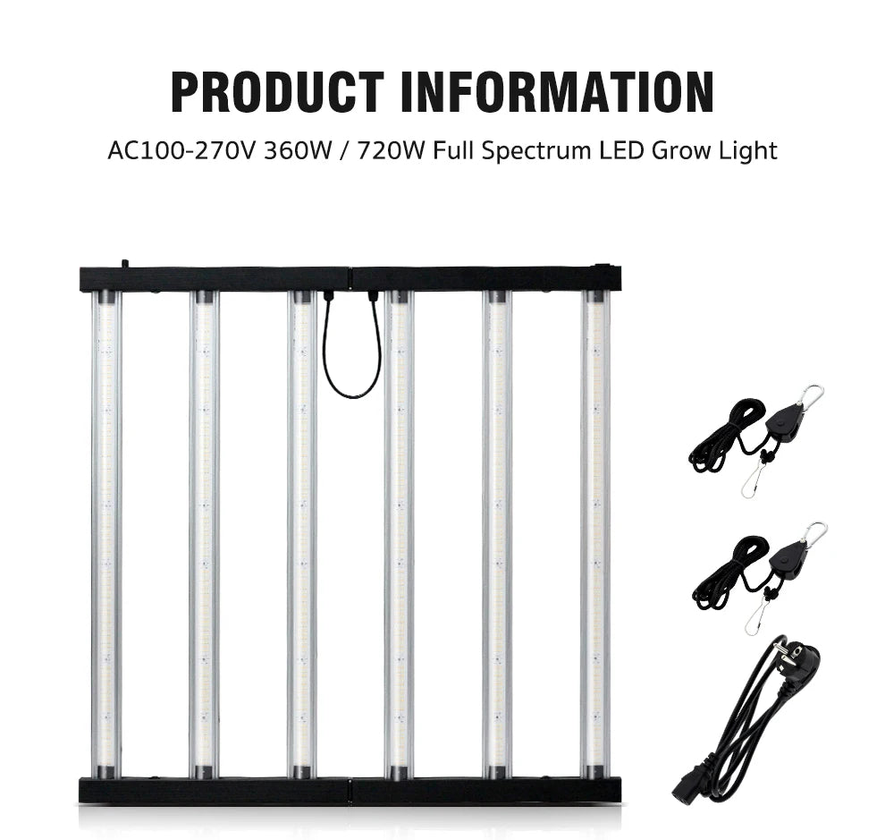 360W 720 Upgraded Full Spectrum Grow Light Aluminum Frame Foldable Waterproof SMD LM281B Garden Greenhouse Tent Grow Light