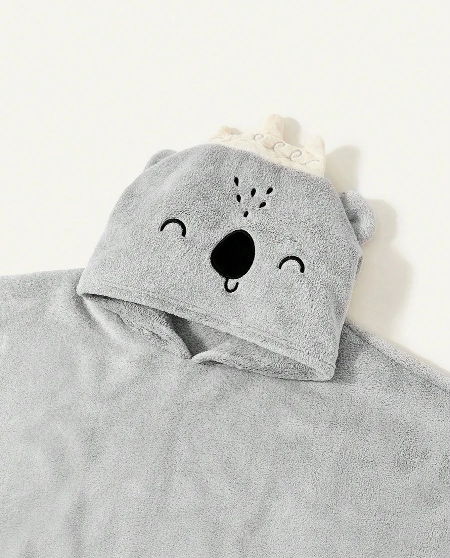 1pc Gray Highly Absorbent Hooded Baby Bath Towel With Koala Design, For Bathroom Use