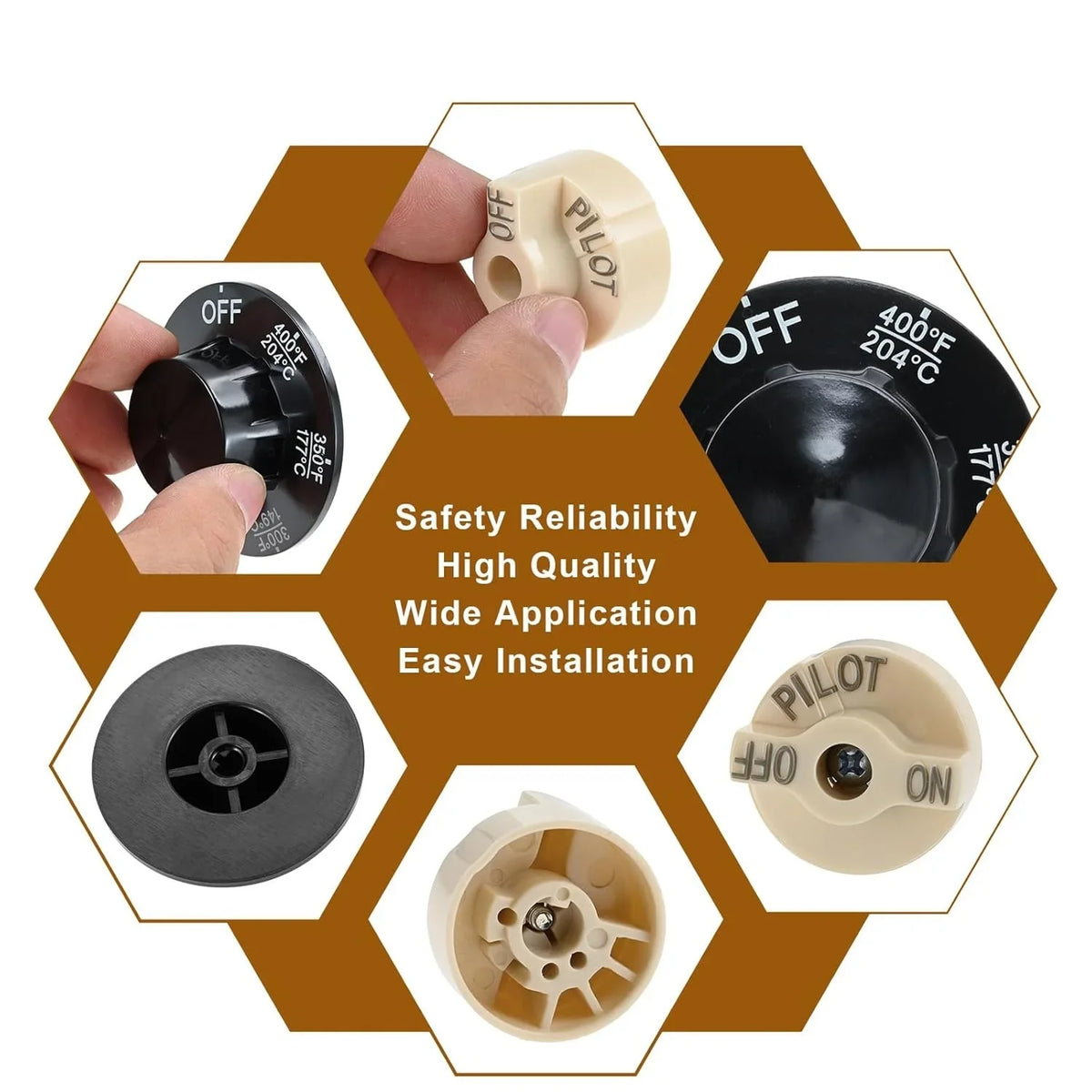 2sets Control Valve Pilot Dial Knobs with 200-400°F Thermostat Knob w/screw P6071267 1751-012 Fryers for Robertshaw 700 series