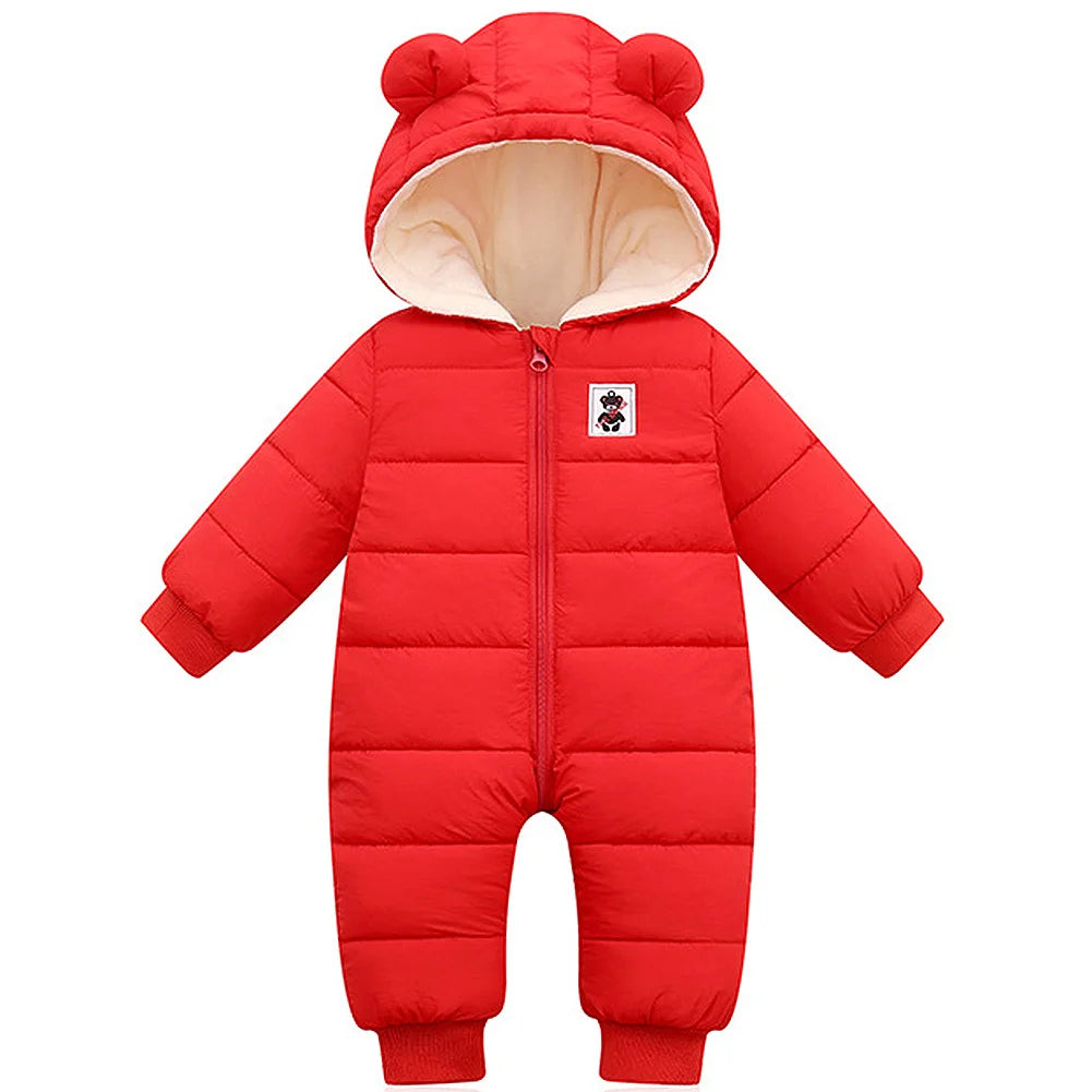 Toddlers Thick Snowsuit,Newborns Fleece Romper with Hood,Boys Girls Ski Wear,Warm Down Jumpsuit,Kids Winter Jumpsuit for 6-24M