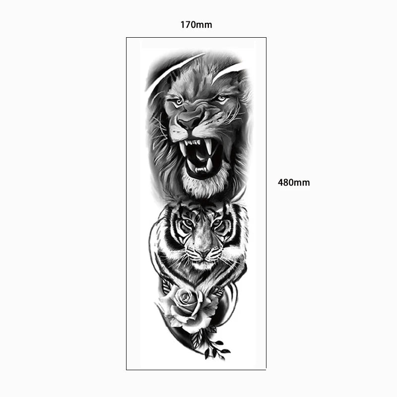 Large Arm Tattoo Stickers for Men Sleeve Waterproof Temporary Tattoo Bear Wolf Tiger Animal Fake Tattoo for Women Body Decor