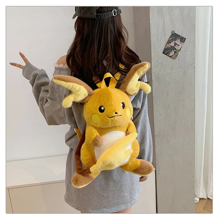 Japanese Style Plush Shoulder Bag Raichu Pikachu Eevee Psyduck Gengar Design Crossbody Backpack for Student Daily Outfit Gift