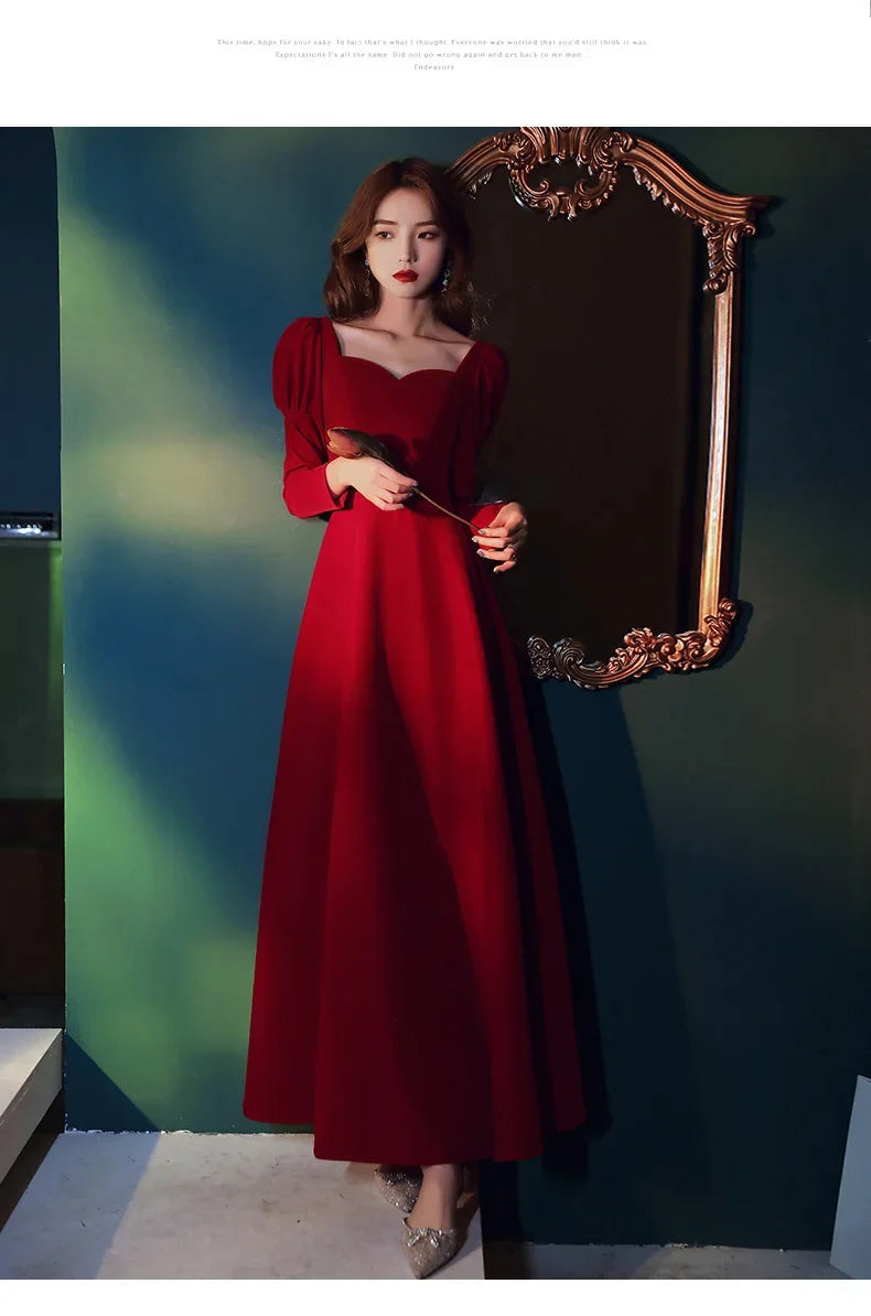 Long Wedding Dress Evening Gown for Bride Engagement Party Autumn Winter New 2025 Large Size Drinking Ceremony Dress