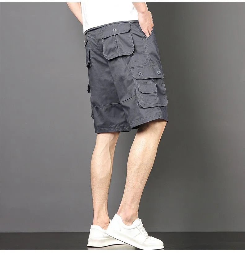Summer Fashionable Sports Pure Cotton Straight Leg Multi-pocket Cargo Shorts Men's Casual Loose Plus Size High Quality Shorts